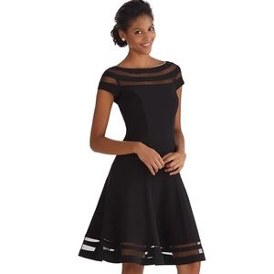 WHBM Illusion Stripe Flare Dress - Black, Size 0
